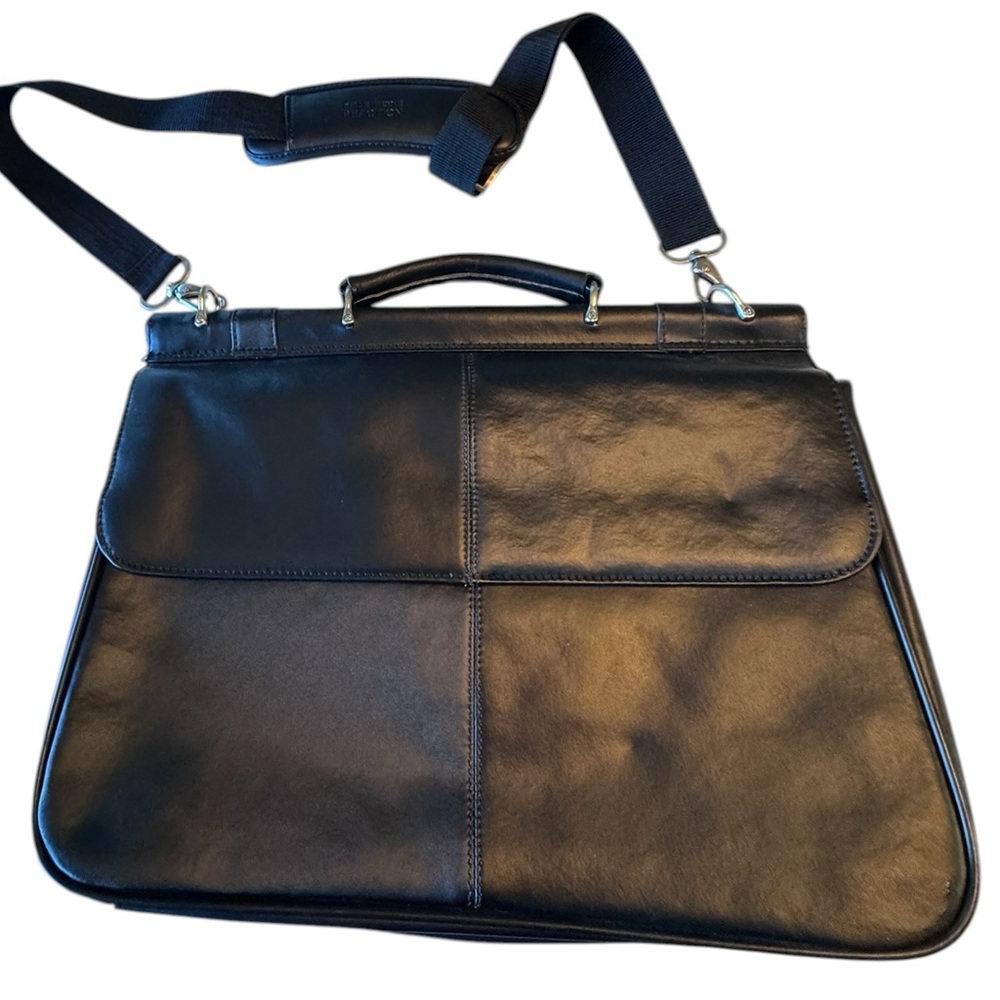 High End Kenneth Cole Reaction Men's Black Leather Briefcase Laptop Bag MINTY - Picture 5 of 16